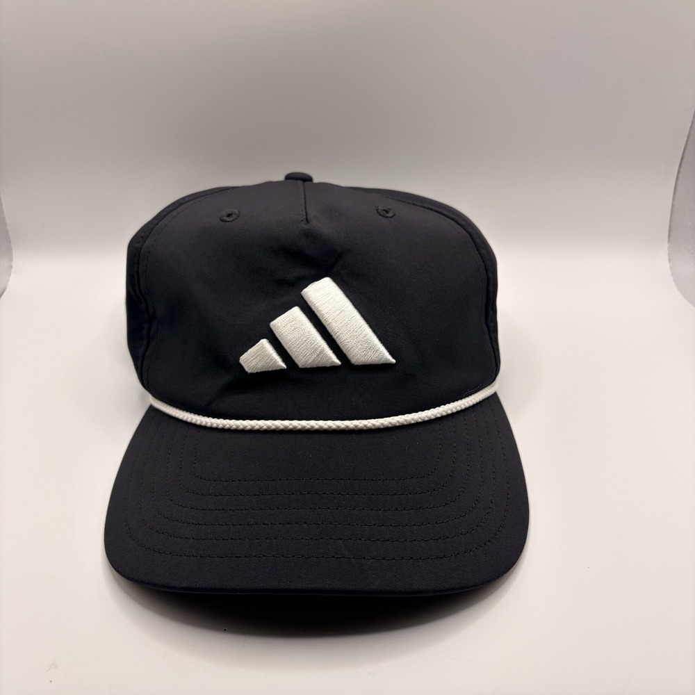 Adidas Mens Tour Five Panel Hat Black Adjustable OSFM Snapback Golf Rope Cap